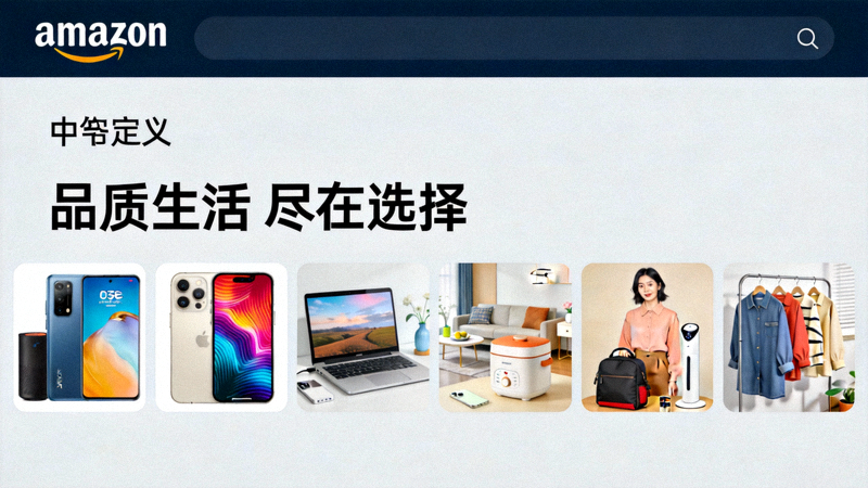 品牌推广广告展示示例 - 在亚马逊搜索结果页顶部展示的品牌Logo、自定义标语和多商品展示的广告样式