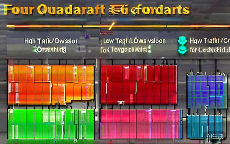 亚马逊广告关键词四象限分析图表 - 根据流量和转化率将关键词分为四个象限并标注管理策略