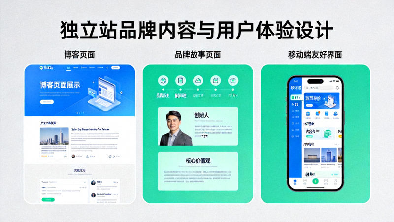 独立站品牌内容与用户体验设计展示 - 博客、品牌故事页面与移动端友好界面的综合展示