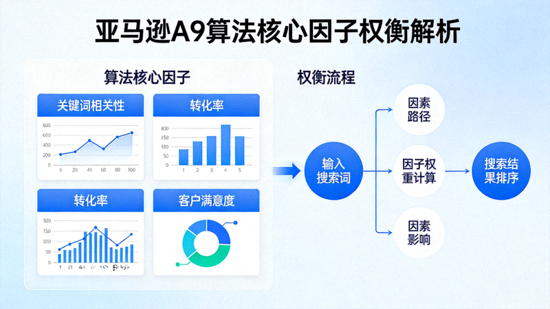 亚马逊A9算法深度解析配图 - 展示算法如何权衡关键词相关性、转化率与客户满意度等核心因子
