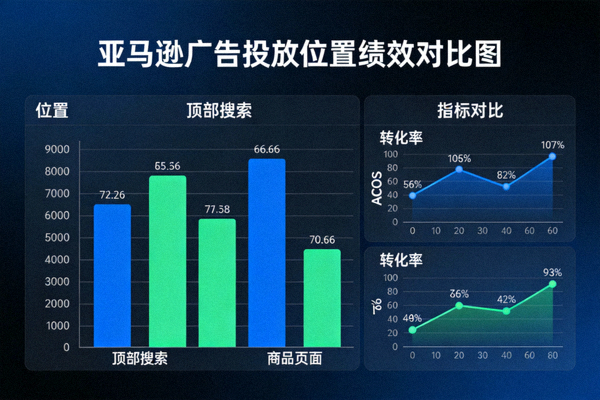 亚马逊广告投放位置绩效对比图 - 展示顶部搜索、商品页面等不同位置的ACOS和转化率